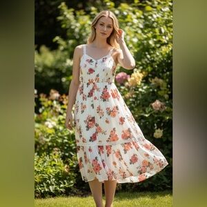 Harlow & Rose Floral Boho Peasant Sleeveless Lace Adorned Maxi Dress Size M